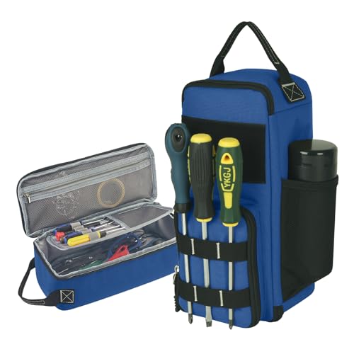 12.6" Heavy Duty Small Tool Bag Pouch for Men with Multiple Pockets,Blue - color: Blue