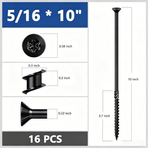 Wensilon 5/16 * 10" Black Deck Screws 16pcs 2lbs 8x250mm Lag Screws - color: Black, size: 5/16*10"