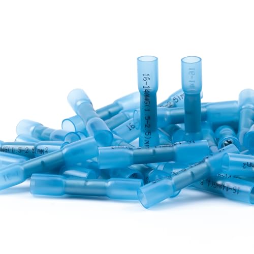 16,14 AWG Heat Shrink Butt Connectors Marine Blue Crimp Splice Waterproof - size: 16-14AWG 100pcs