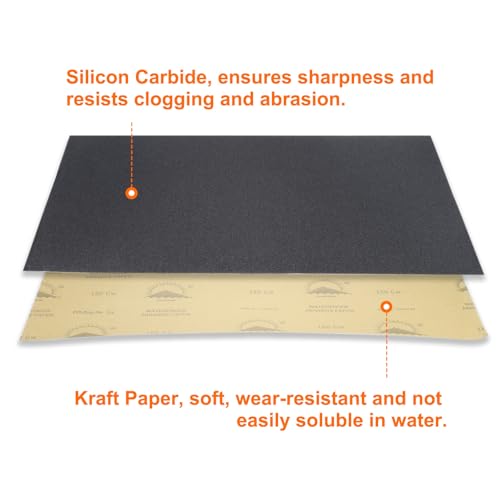 HARFINGTON 10pcs Sandpaper 180 Grit 18 x 12 Inch Silicon Sanding Sheets - size: 180 Grit