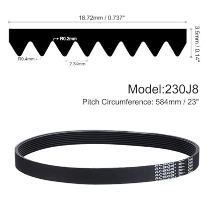 uxcell 230J8 PJ V-Ribbed Belt 8 Ribs 23" L x 0.74" W x 0.14" H, (EPDM) - size: 230J8