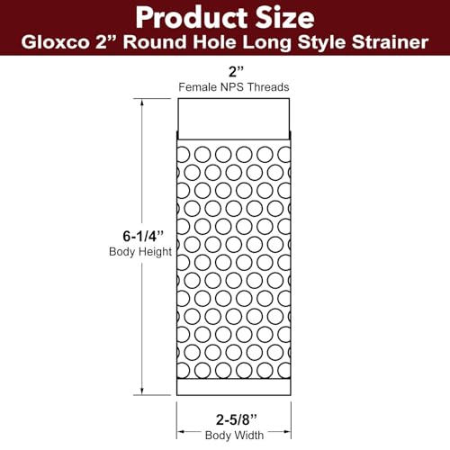 Gloxco 2" Long Style Suction Strainer, Round Hole, Zinc Plated Steel (STR-L200) - size: 2" Connection