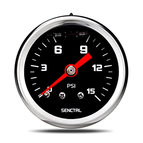 SENCTRL 0-15 Psi Fuel Pressure Gauge, 1/8" NPT Back Mount, Black Dial - size: 0-15 Psi, style: Back Mount(Black dial)
