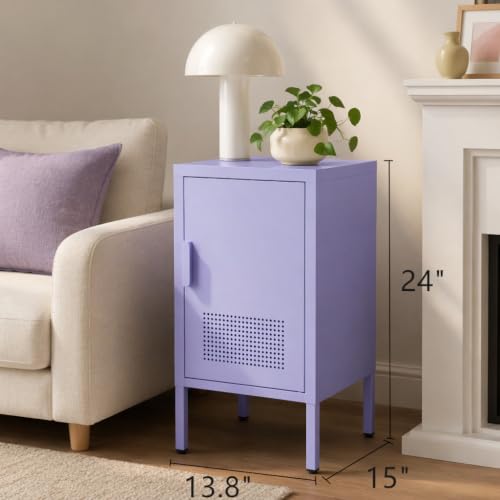 Single Door Metal Coffee Table Adjustable Easy to Assemble Living Room 2-Tier Side Table for Storing Mobile Phones and Books Children's Bedside Table Purple 24" H X 13.8" W X 15" D - color: Lilac, style: End Table-24"H-BG