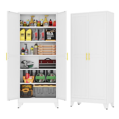 GAIOUS 75''Tall Metal Garage Storage Cabinet,File Cabinet with Door and Adjustable Shelves, Outdoor Steel Tool Cabinet for Home,Office,Warehouse,Garage,White - color: White, size: 15.75"D x 31.5"W x 75.2"H