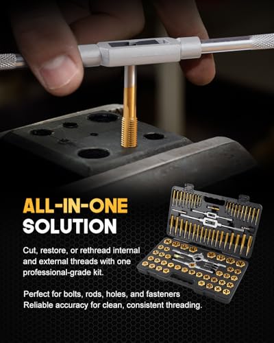 Kolvoii 86-Piece SAE/Metric Tap and Die Set, Titanium-Coated - size: 86-Piece Metric & SAE