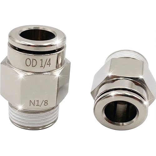 Utah Pneumatic Push-To-Connect Air Fittings1/4"Od 1/8" Npt Air Union Male Push Air Fitting Straight pneumatic fitting Nickel-Plated Brass Pneumatic Push Connect Fittings Air Line Fittings (5 Pack)