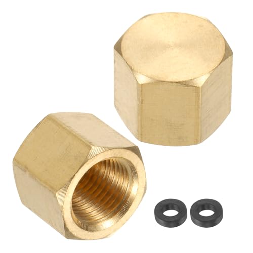 uxcell 2Pcs Brass Hex Head Compression Fitting Stop Valve Cap, 1/8 NPT - size: 1/8 NPT (ID 5/16")