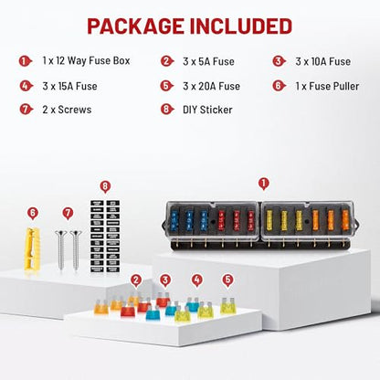 RED WOLF Car 10 Way Fuse Block Blade Fuse Box Standard Circuit Fuses Holder Fit Car Trailer Truck SUV Boat Marine Auto RV Power Distribution Panel Damp-Proof Cover DC 10-32V - size: 10 Way