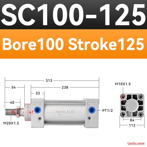 Aluminum Alloy Pneumatic Air Cylinder Bore:4 inch(100 mm), Stroke:5 inch (125 mm),Screwed Piston Rod Dual Action Large Thrust SC100X125 - color: 100MM Bore, size: 125MM Stroke