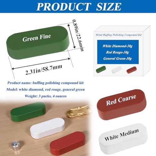 Metal Buffing Polishing Compound Kit,Buffing Wheel Compound Including White Diamond,Red Rouge, General Green(3 Pack, 4 Oz) - size: 4 Oz
