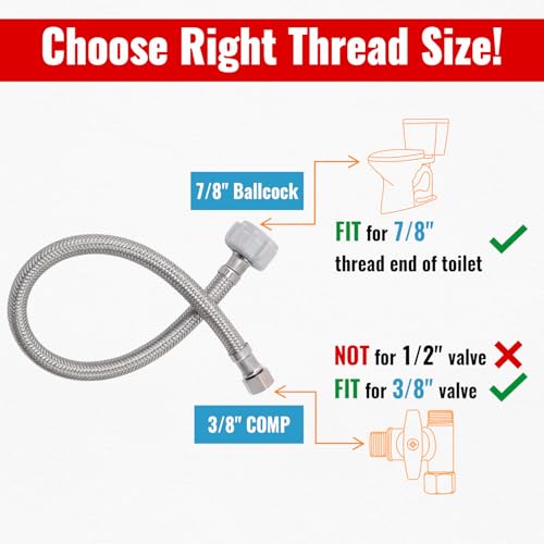SUNGATOR 9" Toilet Water Supply Line, 7/8" BC x 3/8" Comp Hose, 2-Pack - size: 9 Inch, style: 2 Pack