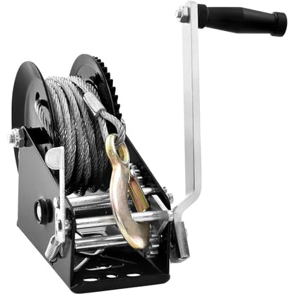 VEVOR Hand Winch, 3500 lbs Pulling Capacity, Boat Trailer Winch Heavy Duty Rope Crank with 33 ft Steel Wire Cable and Two-Way Ratchet, Manual Operated Hand Crank Winch for Trailer, Boat or ATV Towing - style: 3500lbs