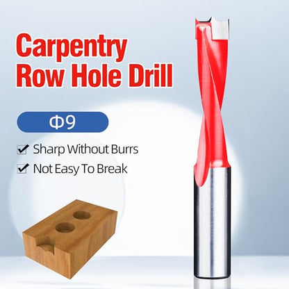 HUHAO 9mm Carbide Tipped Brad Point Boring Bit, Left Hand Dowel Drill Bits - size: 9mm Dia x 70mm Long x 10mm Shank L