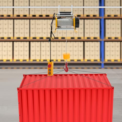 Electric Hoist Winch Portable Electric Hoist with Wired Control, 881lbs Powered Hoists with Long Steel Wire Rope, for Factory, Garage & Warehouse, 98ft Lifting Height, 110V 1000W (Yellow) - color: Yellow