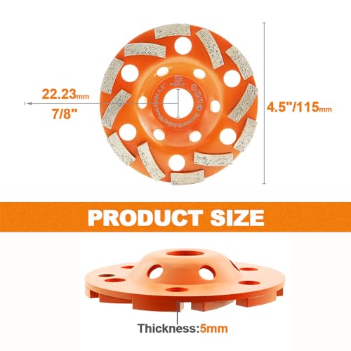Diamond Grinding Wheels 4 1/2" - BRSCHNITT Diamond Wheel Cup for Grinding/Polishing/Cleaning Surface Concrete,Granite,Marble,Masonry Brick,Cement,Stone Aobor 7/8"-5/8". - size: 4-1/2"(115mm)Single row