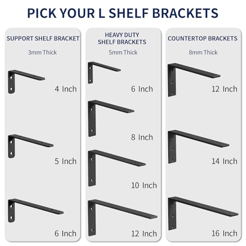LSK 6PCS Countertop Bracket, L 14"×H 6", Heavy Duty Shelf Bracket, Black - color: Black, size: 14x6 inch (max duty)