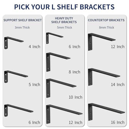 LSK 6PCS Countertop Bracket, L 14"×H 6", Heavy Duty Shelf Bracket, Black - color: Black, size: 14x6 inch (max duty)
