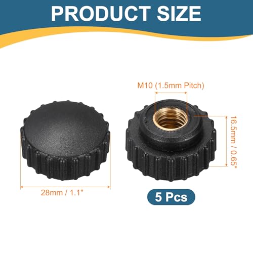 HARFINGTON 5Pcs Knurled Knobs M10 Female Thread 28mm Head Non-Through Hole - size: M10 x 28mm