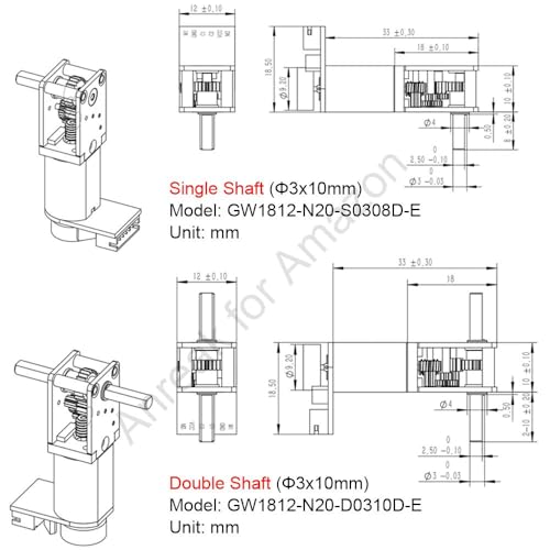 2Pcs DC 12V 53RPM Φ3x10mm Double Shaft N20 Worm Gear Motor with Encoder, 3-12V 4-381RPM Ideal for Raspberry Pi and Automation (12-53) - color: Φ3x10mm Double Shaft, size: 12V 53 RPM