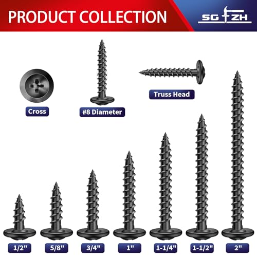 #8 x 1 Inch Wood Screw 500Pcs Alloy Steel Standard Thread Truss Head Fast Self Tapping Black Oxide by SG TZH - color: Black - Alloy Steel, size: #8 x 1"