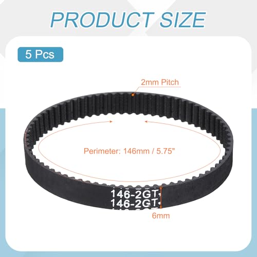 MECCANIXITY 5Pcs 146mm GT-2 Timing Belt 6mm Width 2mm Pitch Closed Loop - size: 146mm
