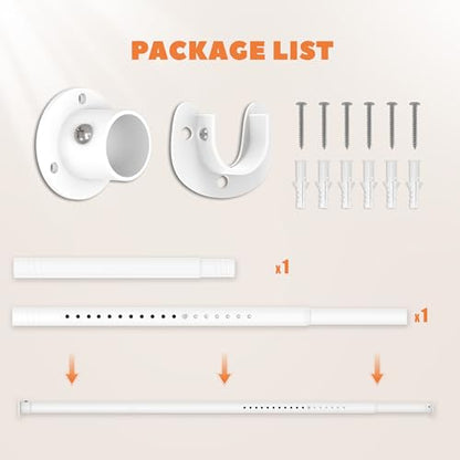 Metal Closet Rod 1.3" Heavy Duty Adjustable Hanging Rod 17-39 Inch - color: Matte White, size: 17-39 IN
