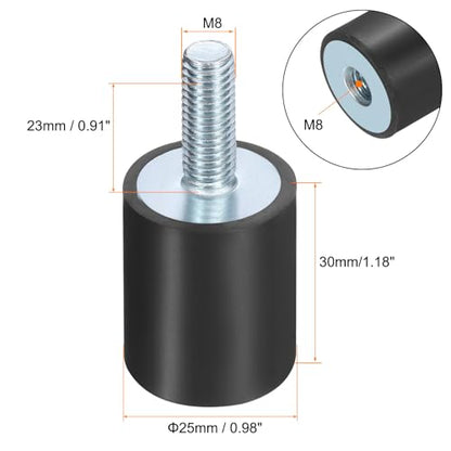 uxcell 8pcs M8x23mm Rubber Isolator Mounts with Studs 25x30mm - size: VD-D25*H30, M8*23