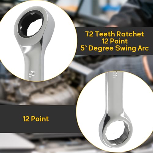 19mm Ratcheting Wrench 2 Pcs 72-Tooth 12-Point Chrome Plated - size: 19mm