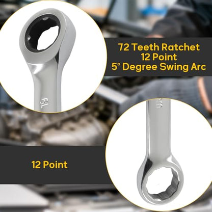 19mm Ratcheting Wrench 2 Pcs 72-Tooth 12-Point Chrome Plated - size: 19mm