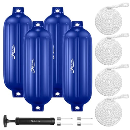 4 Pack 8.5 x 27 Inches Boat Fenders Bumpers for Docking - color: Royal Blue