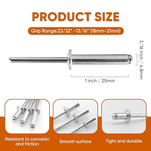 ALLCLEAN 110 Pcs 3/16" x 1" Aluminum Blind Rivets,4.8 x 25mm Pop Rivets,Aluminum Grip and Steel Mandrel - color: Aluminum, size: 3/16"x1"