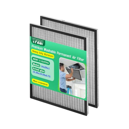 16x20x1 Air Filter MERV-11 | Washable Reusable Furnace Filter| 2-Pack - size: 16''x20''x1''