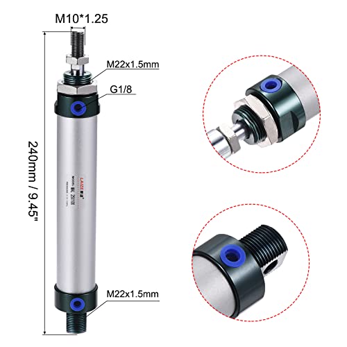MECCANIXITY Pneumatic Air Cylinder Double Action MAL25X100 25mm Bore 100mm Stroke with Y Connector and 4Pcs Quick Fitting Set - size: 25X100 mm