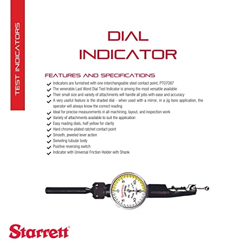Starrett 711 Last Word Dial Test Indicator, .030" Range, .0005" Graduation - size: 0-0.03", White Dial, style: 0.0005" Graduation
