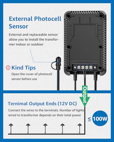 SUNVIE 100W Low Voltage Transformer Outdoor, 120V to 12V DC Weatherproof