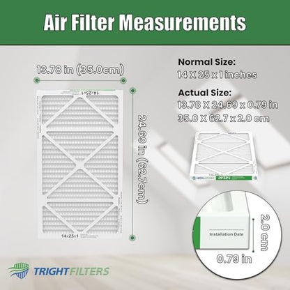 TRIGHTFILTERS 14x25x1 Air Filter 4 Pack, MERV 8 Filter Replacement - size: 14x25x1-4pack