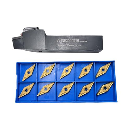 3/4" Indexable Lathe Turning Tool Holder MVJNR2020K16 Steel Carbide Turning Tool Holder for Turning Grooving Threading with 10Pcs VNMG331/VNMG160404 Carbide Inserts
