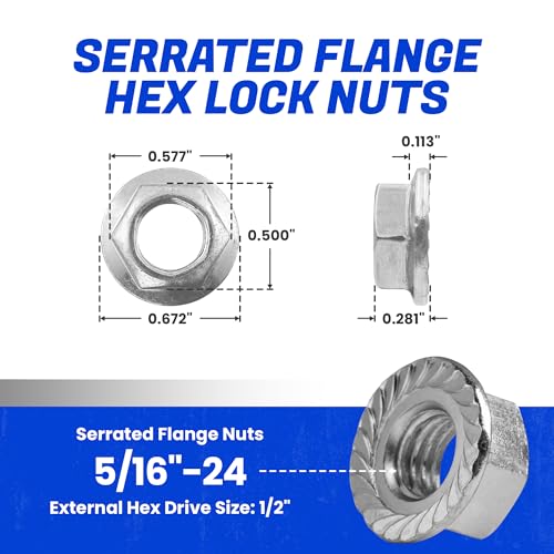 Fastenere Serrated Flange Nuts – 5/16"-24 (50-Pack), Durable Stainless Steel 18-8 Hex Lock Hardware Nuts, Corrosion-Resistant, Fine Plain Finish for Home, Automotive & Industrial Use - size: 5/16-24 (50 Pack)