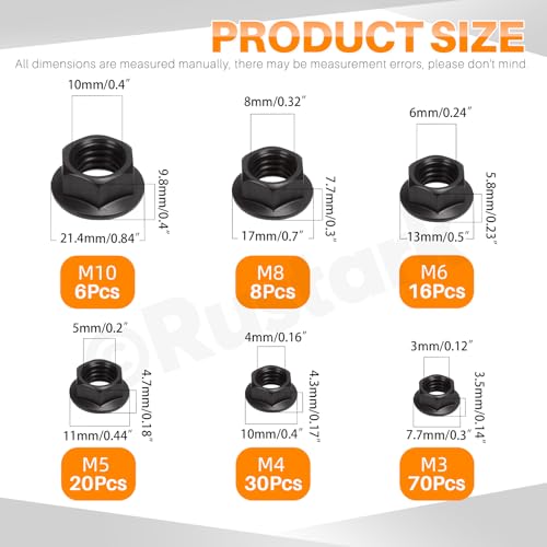 150Pcs 6 Sizes 304 Stainless Steel Serrated Flange Nuts Assortment Kit Metric Hexagon Flange Lock Nuts Black Serrated Hex Lock Nuts for Machinery Industry Home Improvement - style: 304 stainless-black
