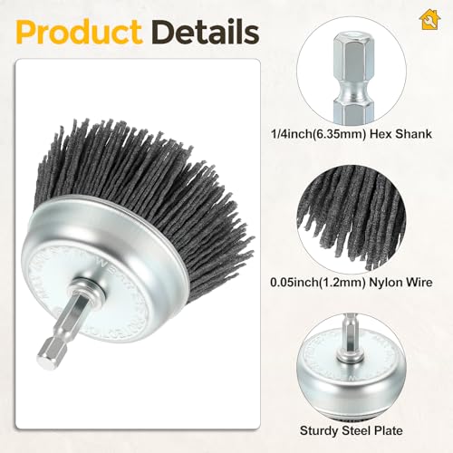 9pcs 1-3in Wire Wheels Cup Brush for Drill, 1/4in Shank, Nylon - size: 1-3in