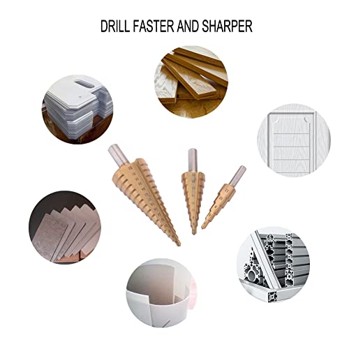 Step Drill Bit Set 3Pcs, Titanium Coated Double‑Cutting Blades