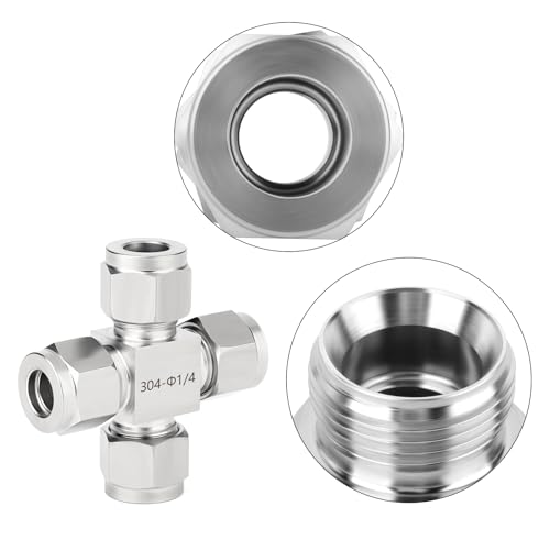 TAISHER 1PCS 304 Stainless Steel 4 Way Compression Tube Pipe Fitting Connector, 1/4" x 1/4" x 1/4" x 1/4" Tube OD Adapter