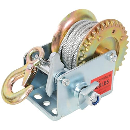 600LBS Hand Winch with 26FT Steel Cable, Heavy Duty Manual Crank for Trailer