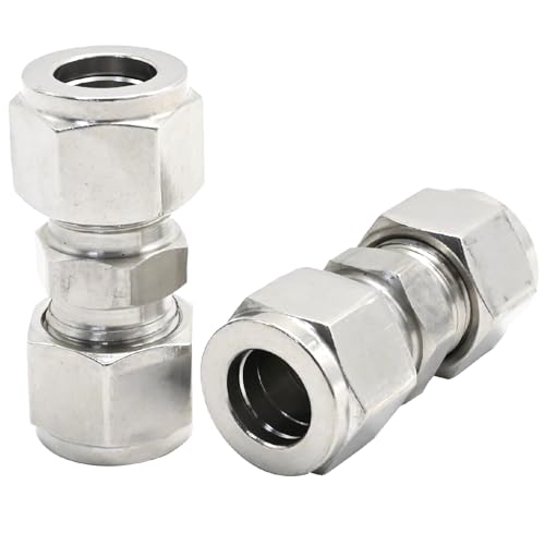EATAKWARD 2 Pcs Stainless Steel Compression Tube Fittings, 1/2 Inch OD x 1/2 Inch OD Straight Union Connector with Double Ferrules for Connecting Tubes - size: 1/2 Inch OD x 1/2 Inch OD