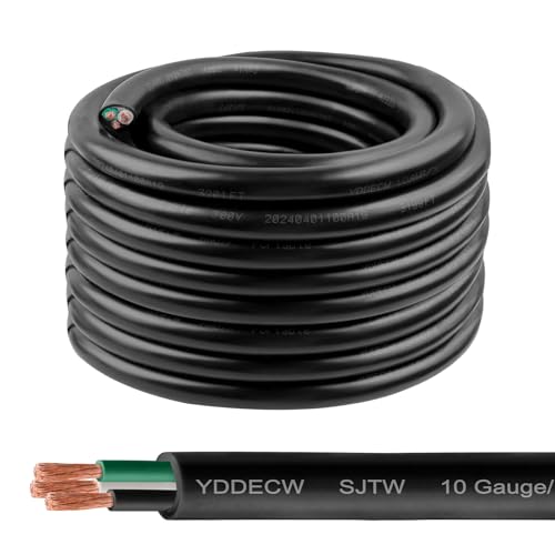 10/3 SJTW Wire 50 Feet - 10 AWG 3 Conductor SJTW Cable with UV-Resistant Jacket for Motor Leads, Battery Chargers and Machine - 50 ft Electrical Wire - color: Black, size: 10AWG/3-50FT