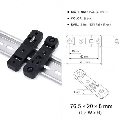 MTCELL 6 Pcs DIN Rail Mounting Brackets, Black, for 35mm DIN Rail