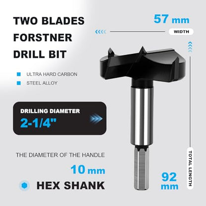 2-1/4 Inch Forstner Drill Bit Carbide Tipped Woodworking Hinge Cutter - size: 2-1/4"