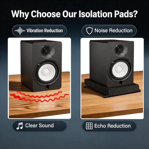 2 Pack Acoustic Isolation Pads, Studio Monitor Speaker Isolation Foam Pads, High Density Acoustic Foam Suitable for 6-8 Inch Speakers for Sound Improvement Prevent Vibrations (for 6''-8'' Speakers) - size: for 6''-8'' Speakers