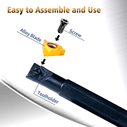 Lathe Turning Holders Threading Tool - Metal Lathe Cutting Tools 1/2" External SER1010H11+3/8" Internal SNR0010K11 Turning Holders with Indexable Carbide Inserts 10pcs Golden for Lathe Tools - color: 2pcs 3/8" boring bars+10pcs inserts